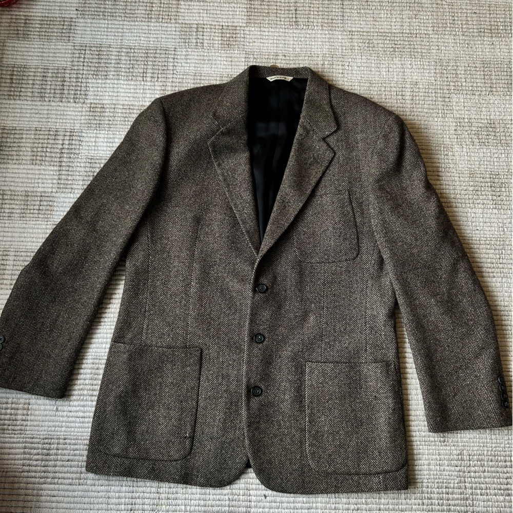 Made in USA Classic Brown herringbone lambswool Men's Blazer